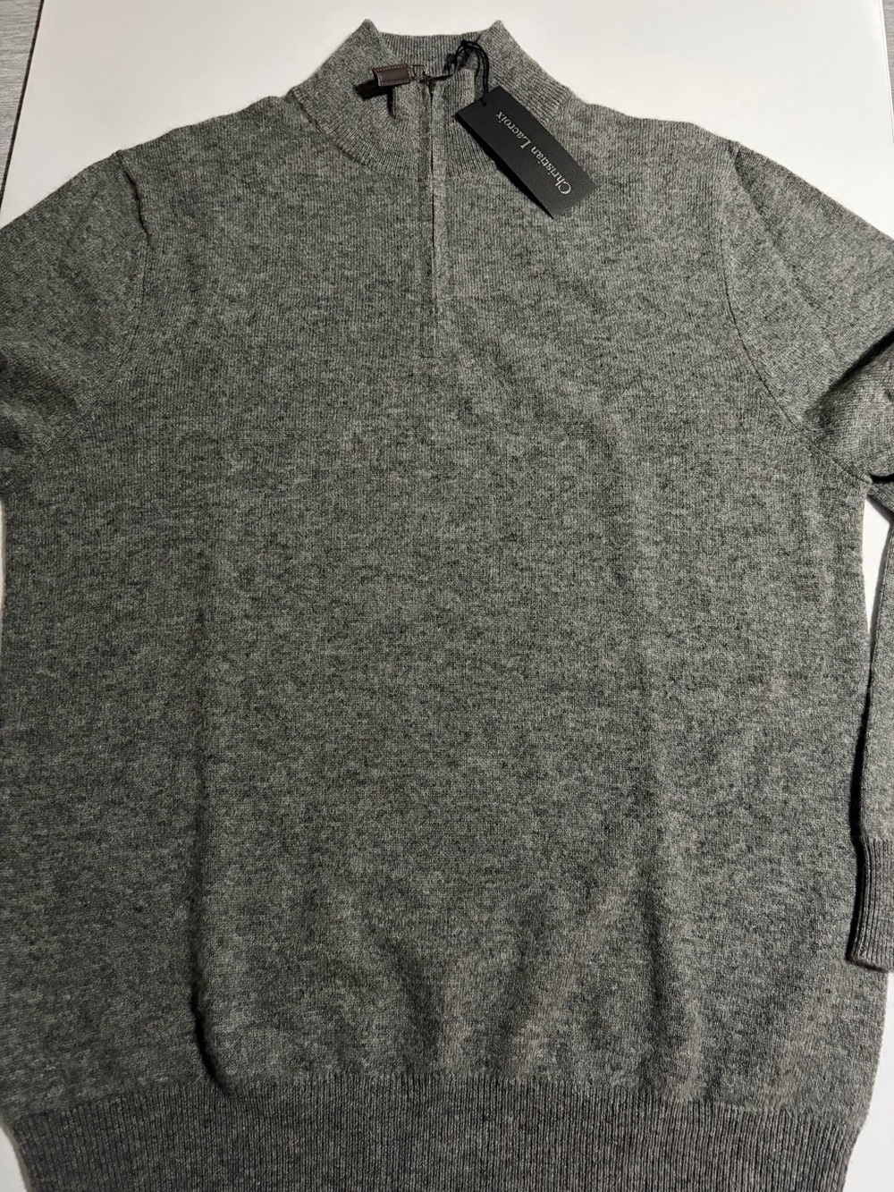 Christian Lacroix Men's Grey Zip Mock Neck Sweater